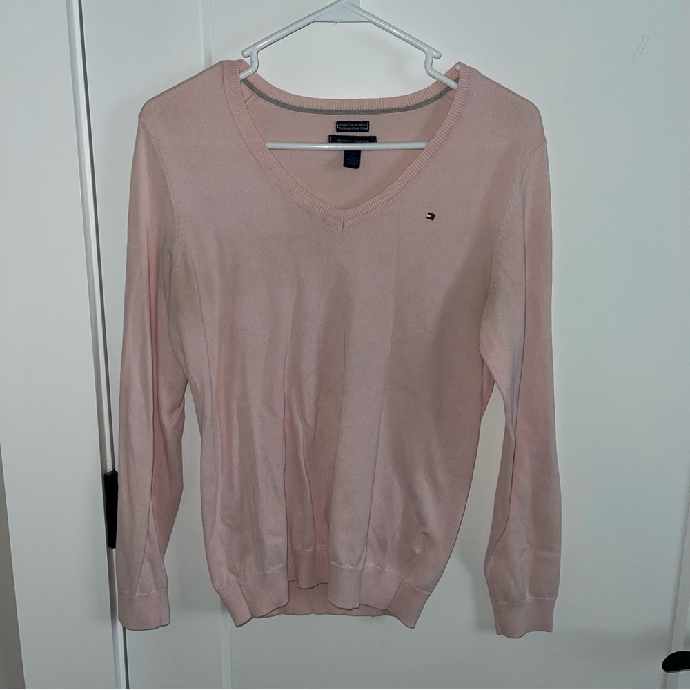 TOMMY HILFIGER PALE PINK V-NK SWEATER